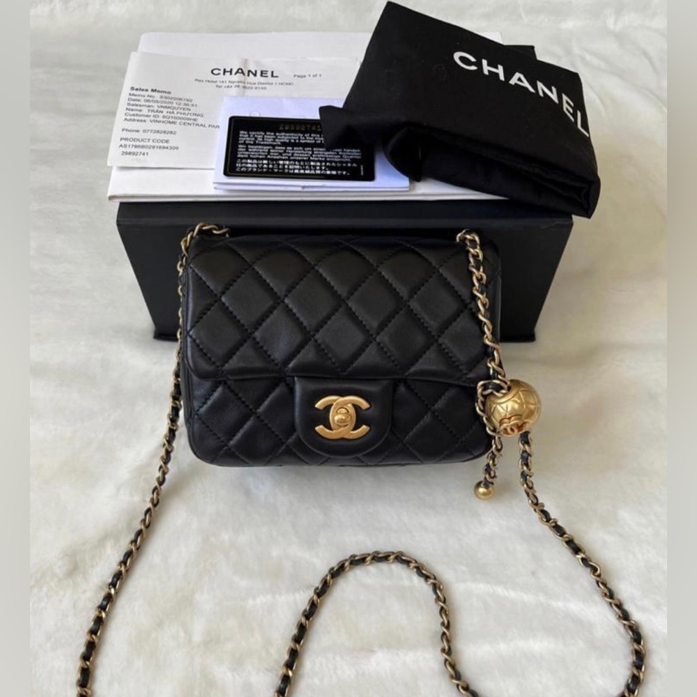 Black Chanel Mini Square Pearl Crush